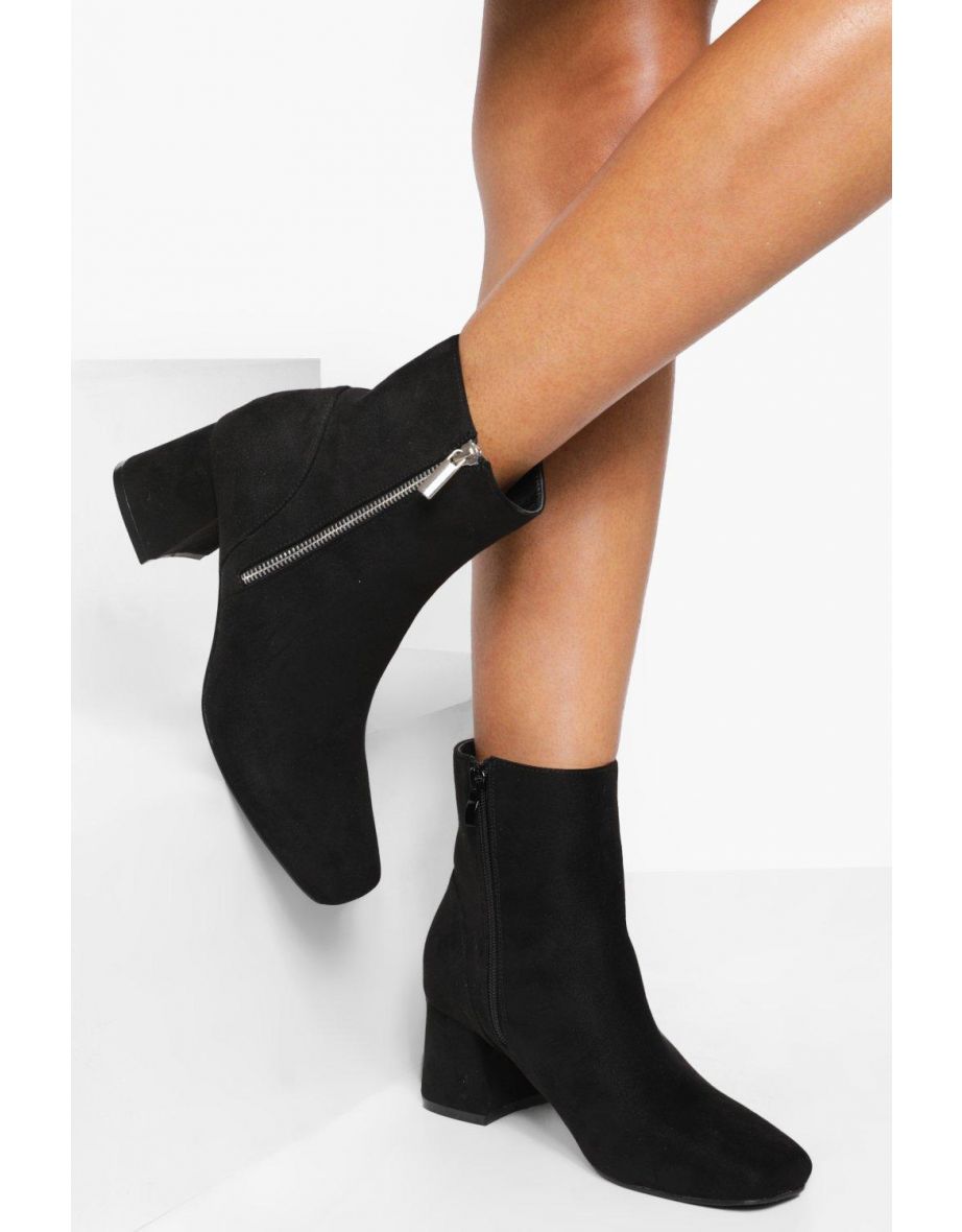 Side Zip Low Block Heel Boots