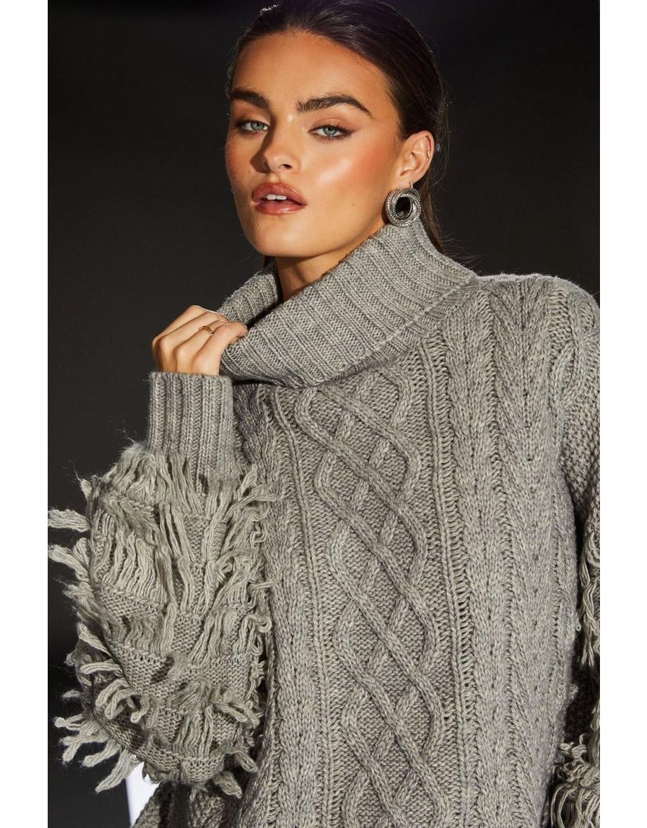 Runway Wool Blend Shaggy Sleeve Cable Knit Jumper - 3