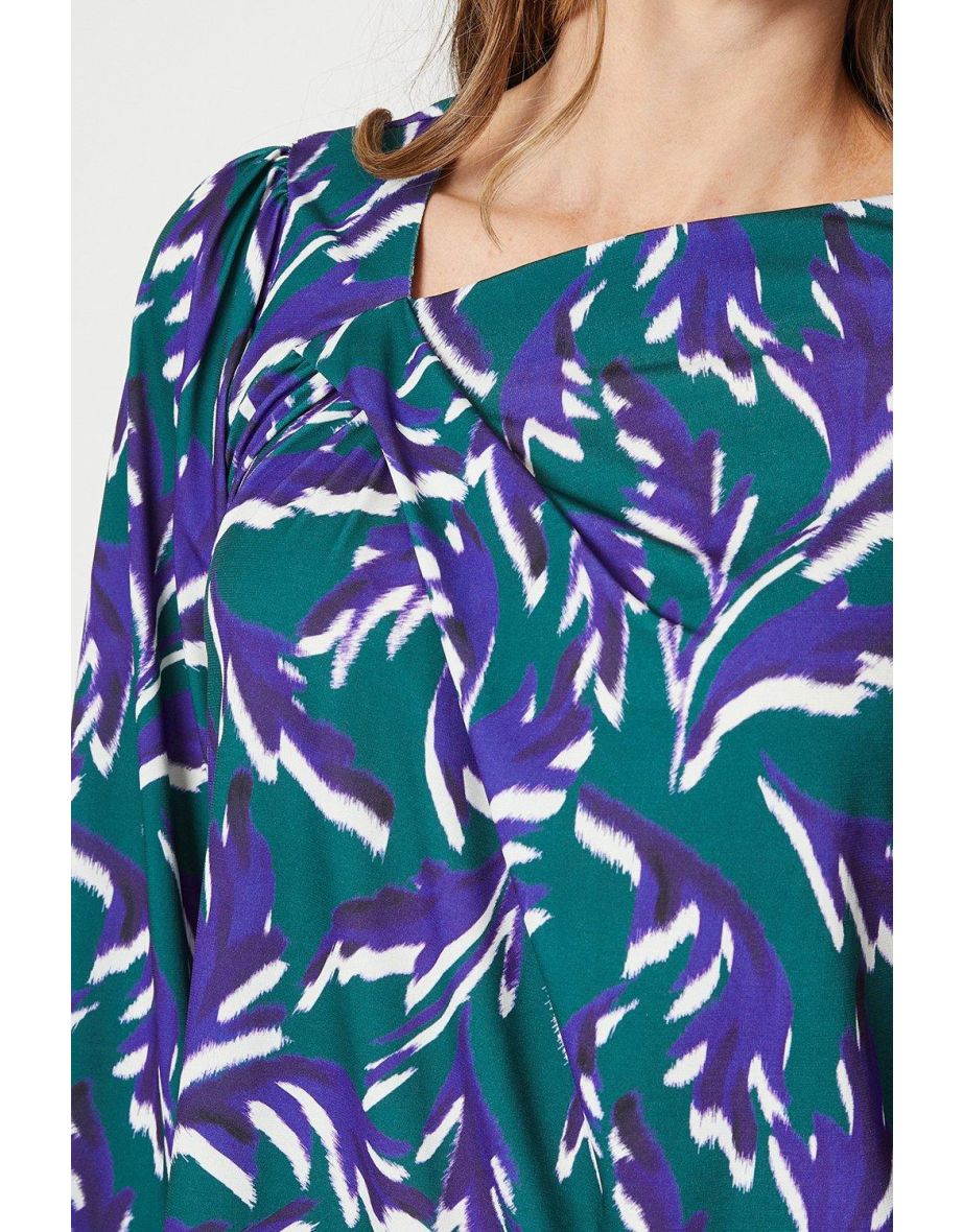 Abstract Geo Print Asymetric Neck Jersey Blouse - 3