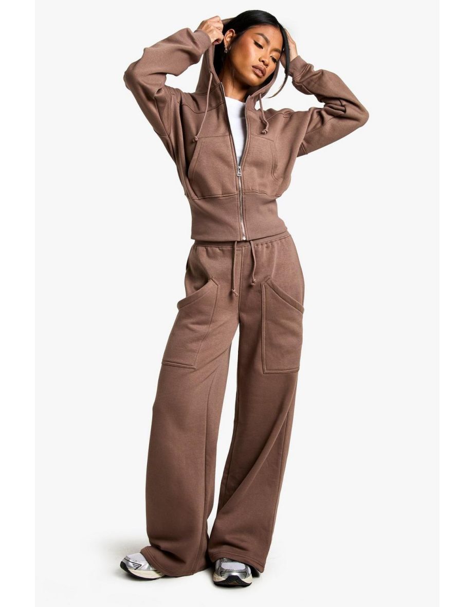Deep Hem Hoodie And Straight Leg Jogger Tracksuit - mocha