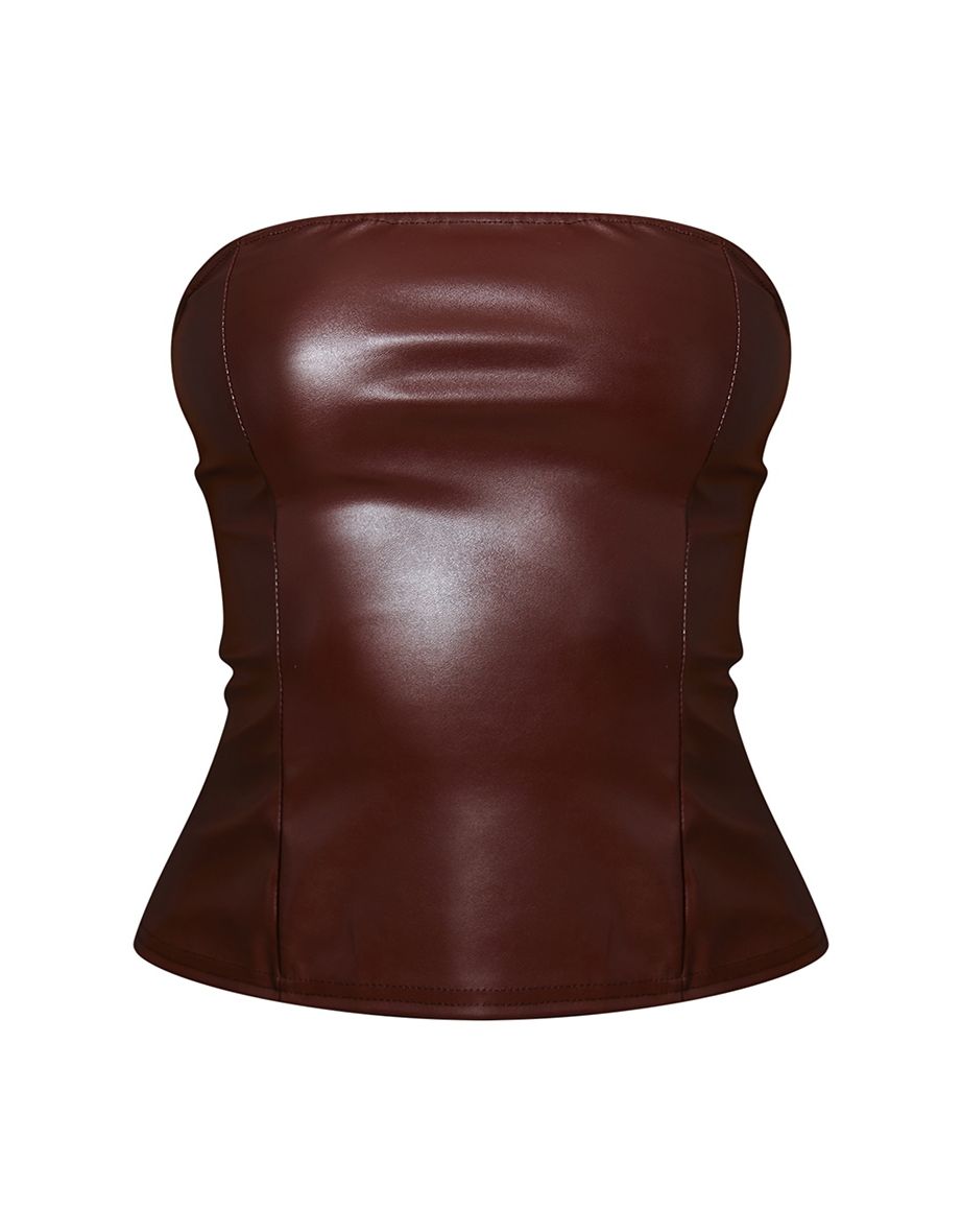 Chocolate PU Bandeau Corset - 5
