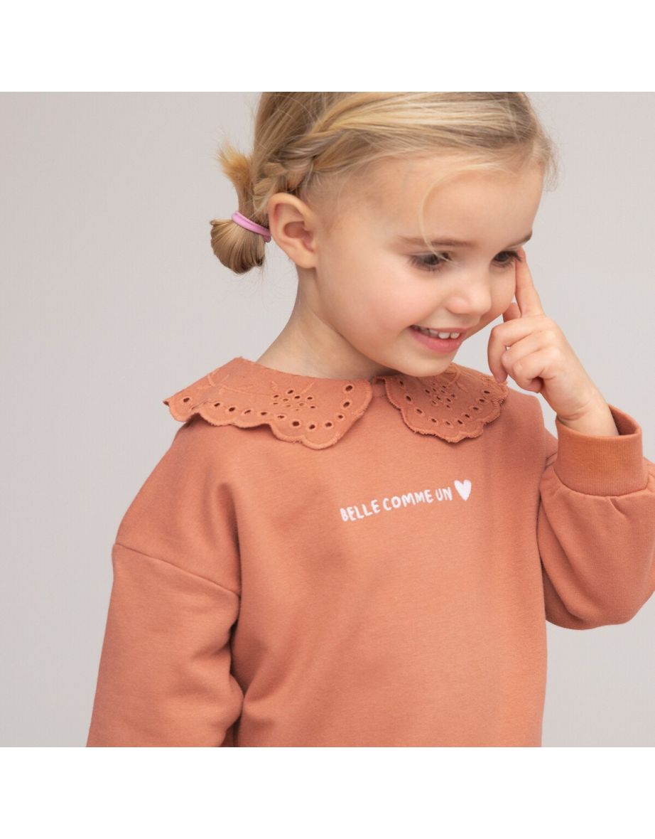 Cotton Embroidered Slogan Sweatshirt with Peter Pan Collar - 4