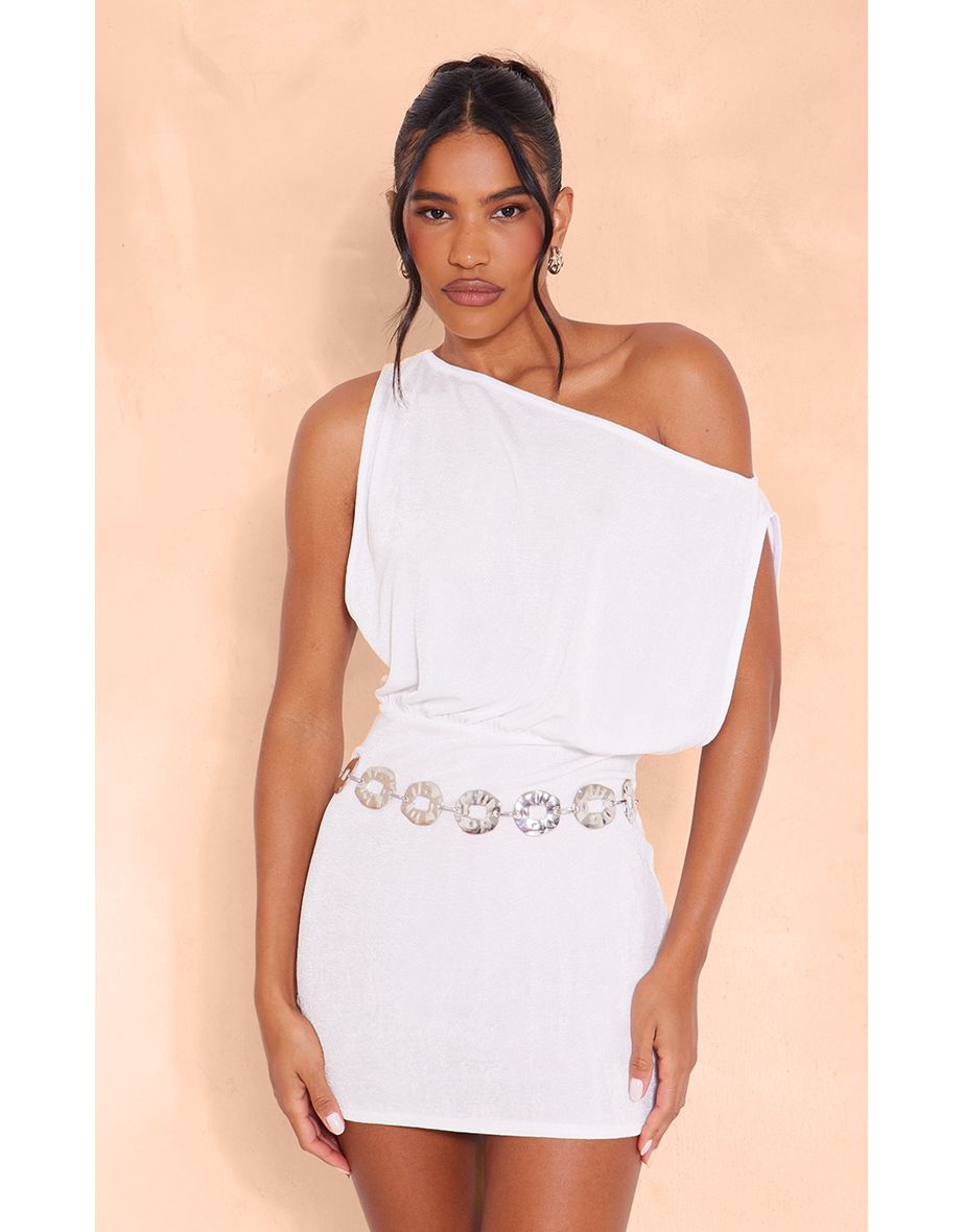 Cream Slinky Acetate Draped Side Bodycon Dress