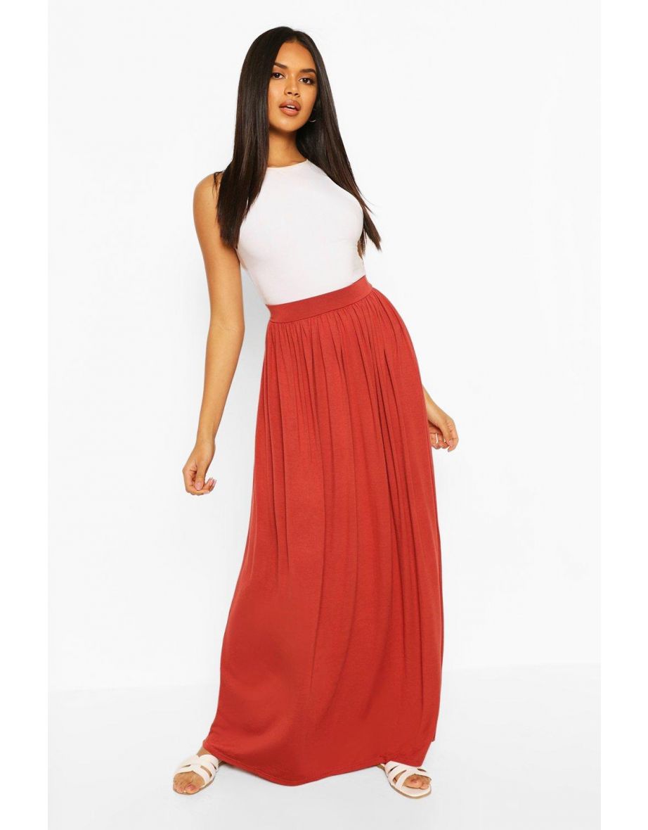 Basic Floor Sweeping Jersey Maxi Skirt - spice