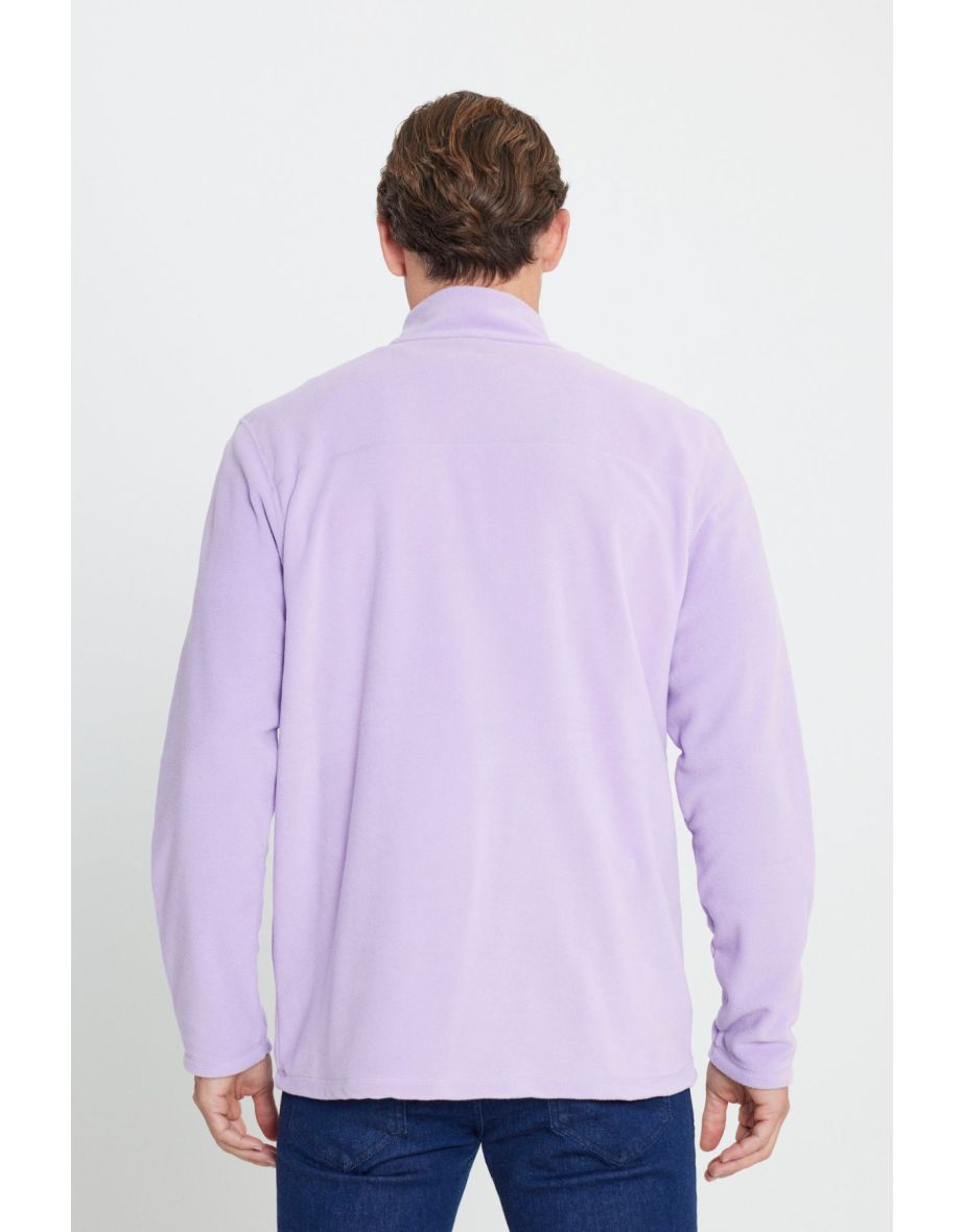 Men's Lilac Anti-Pilling Anti-Pilling Standard Fit Stand Up Collar Fleece Sweatshirt. - 4