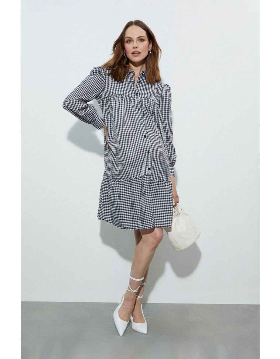 Maternity Gingham Shirt Dress