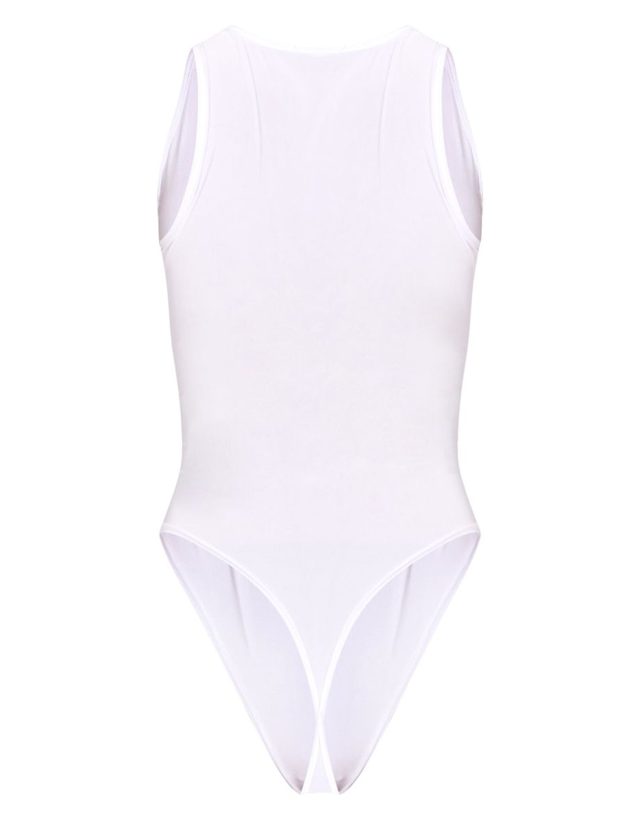 White Basic Slinky V Neck Bodysuit - 5