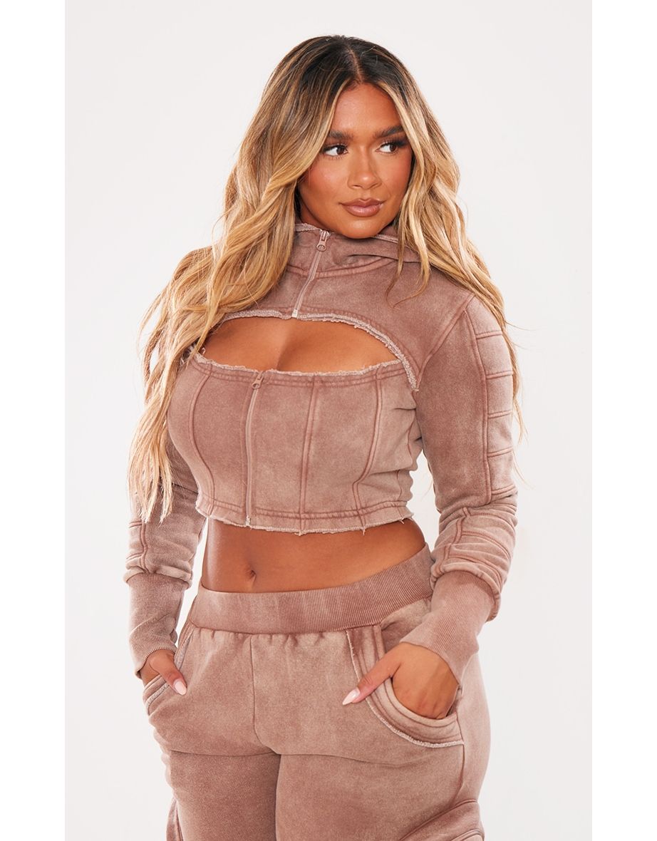 Shape Mocha Washed Sweat Cut Out Hoodie