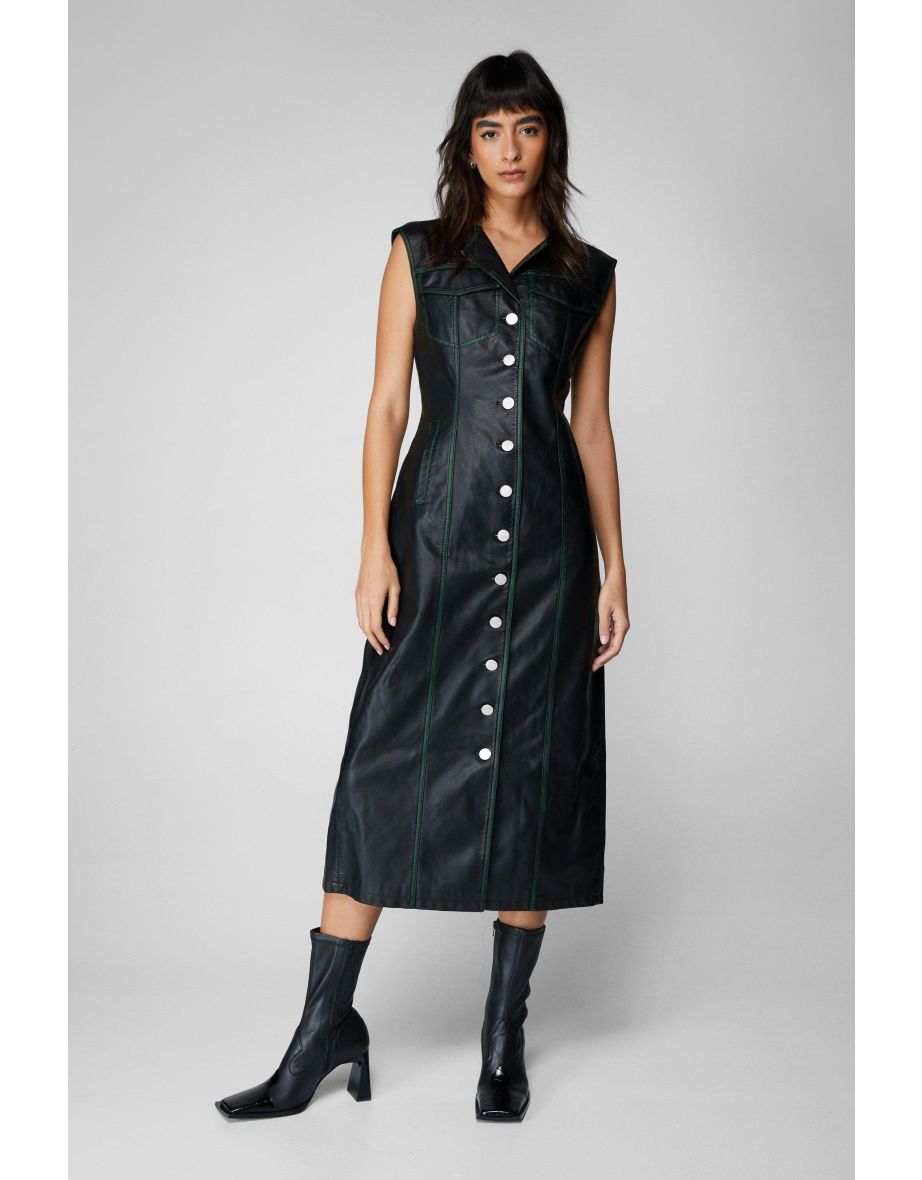 Premium Distressed Faux Leather Midi Dress