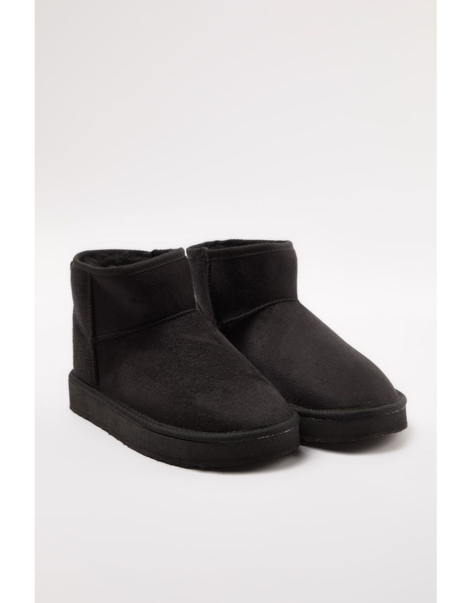 Black Flatform Low Heel Women's Boots
