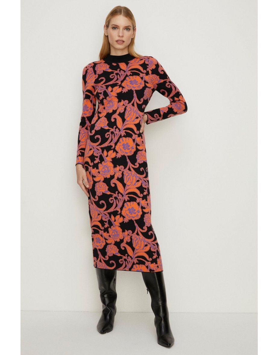 Floral Jacquard Tie Back Midaxi Dress
