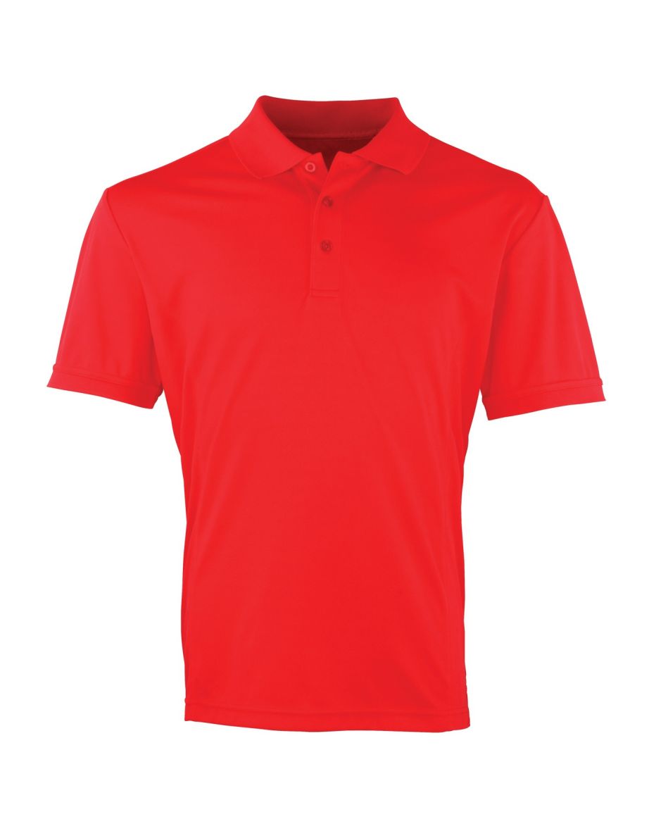 Premier Mens Coolchecker Pique Short Sleeve Polo T-Shirt - Strawberry Red