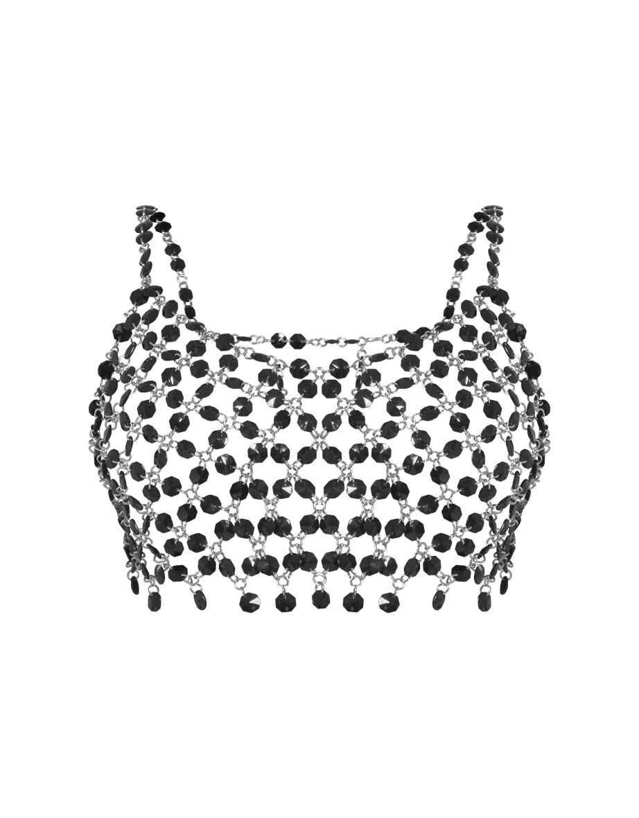 Black Rhinestone Backless Bralette - 4