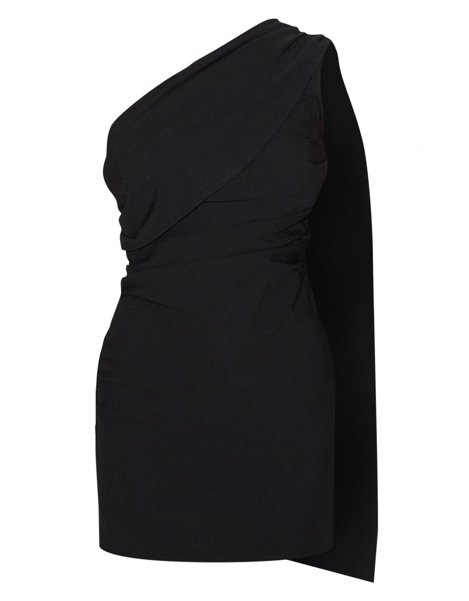Black Woven Drape Shoulder Mini Dress - 4