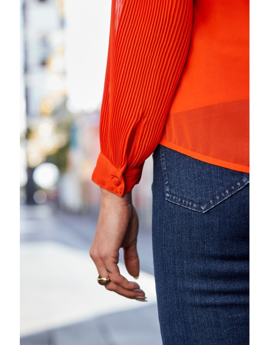 Orange Pleat Sleeve Tunic Top - 4