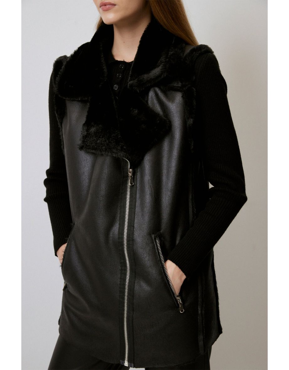 FURRY INSIDE FAUX LEATHER VEST - 5