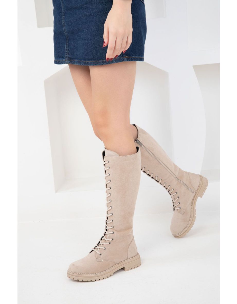 Beige Suede Women's Boots - 4