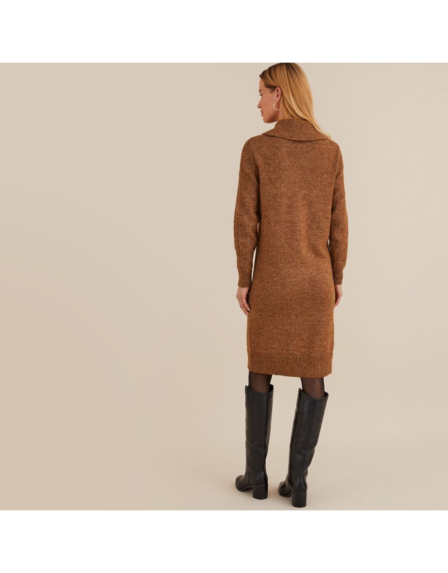 Turtleneck Midi Jumper/Sweater Dress with Long Sleeves - 3