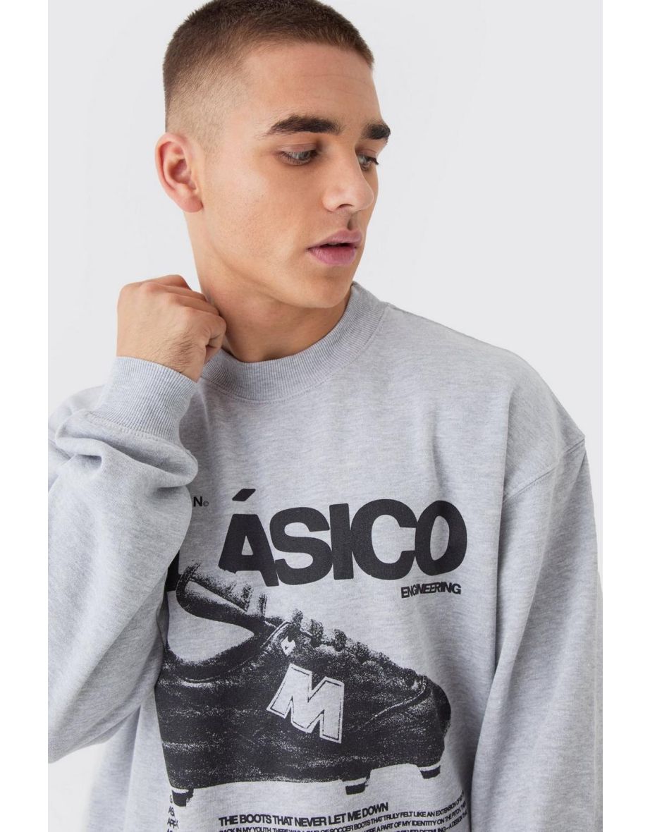 Oversized Extended Neck Shoe Print Sweatshirt - light grey - 2
