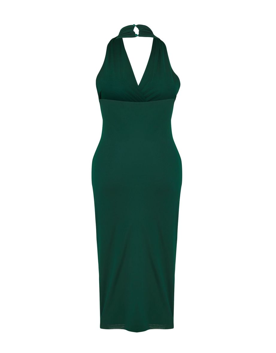 Plum Cowl Neck Knitted Plus Size Tulle Dress - 2