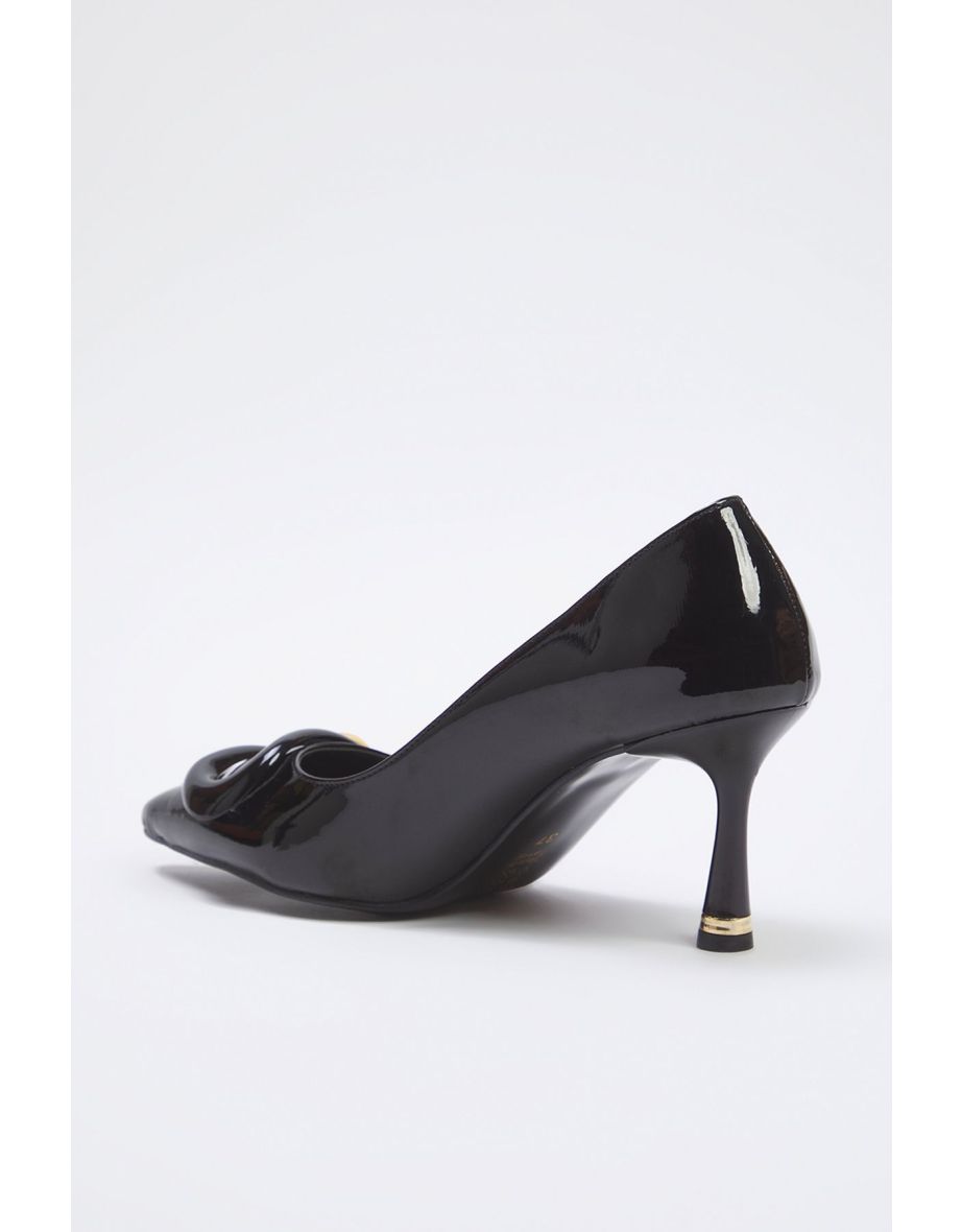 Black Gold Buckle Detailed Pointed Toe Women's Stiletto Thin Heel Shoes - 5