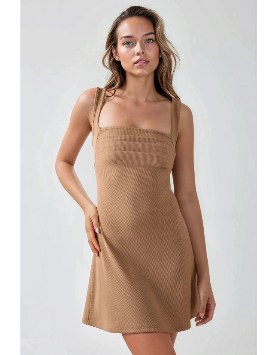Ruched Square-Neck Mini Dress