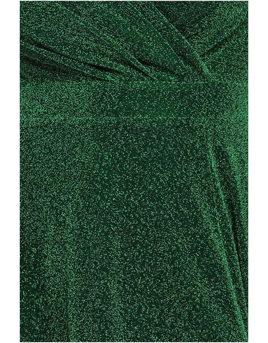 Goddiva Crossover Lurex Glitter Maxi Dress - Emerald - 3
