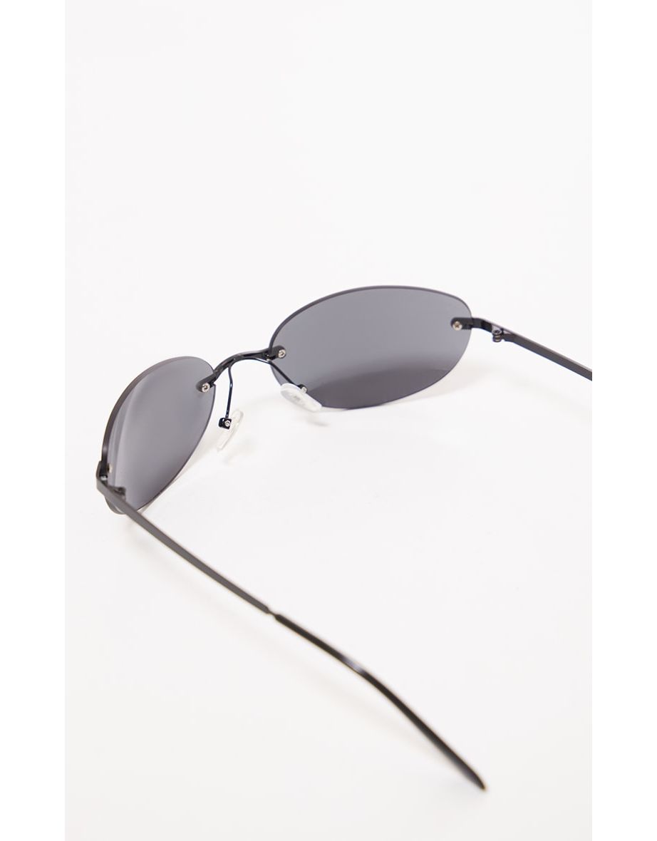 Black Framless Bug Eye Round Sunglasses - 2