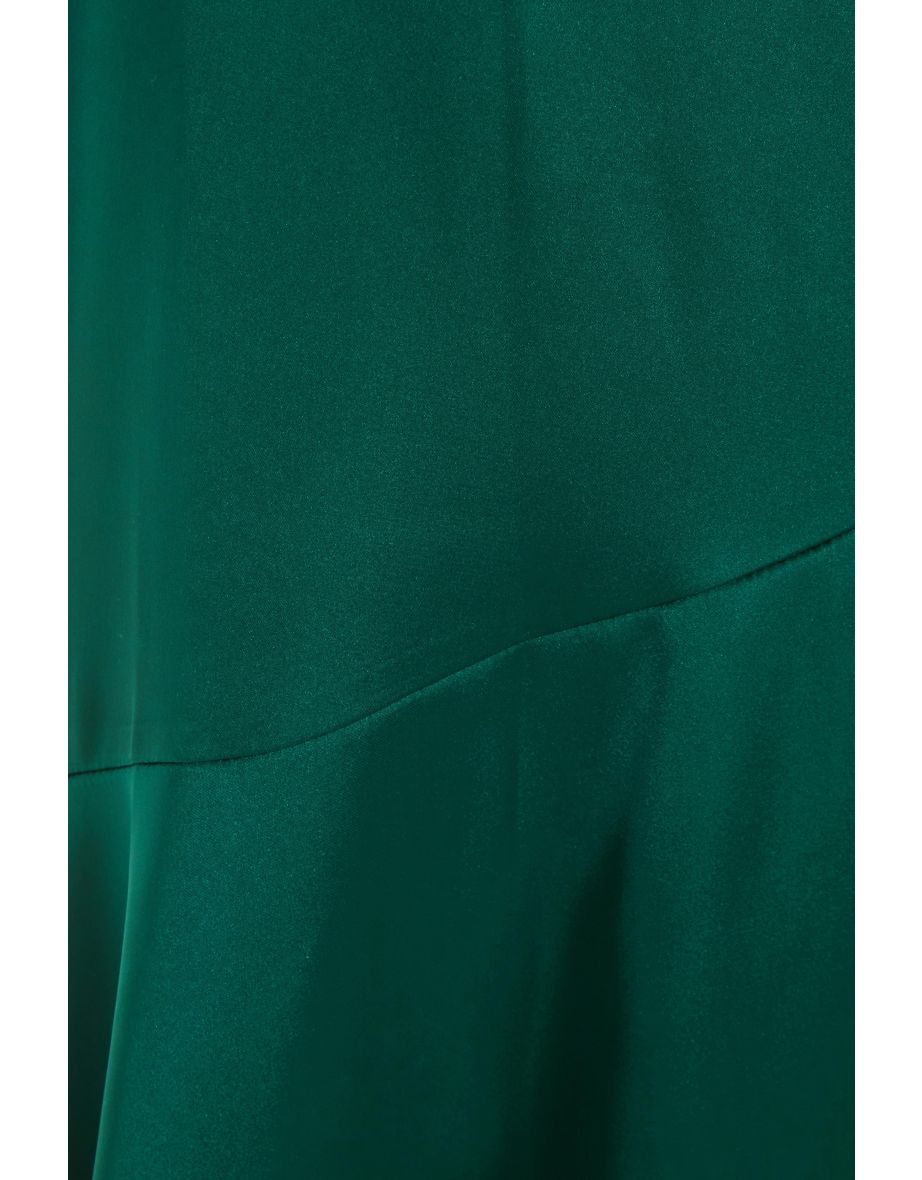 Bottle Green Satin Maxi Dress - 5