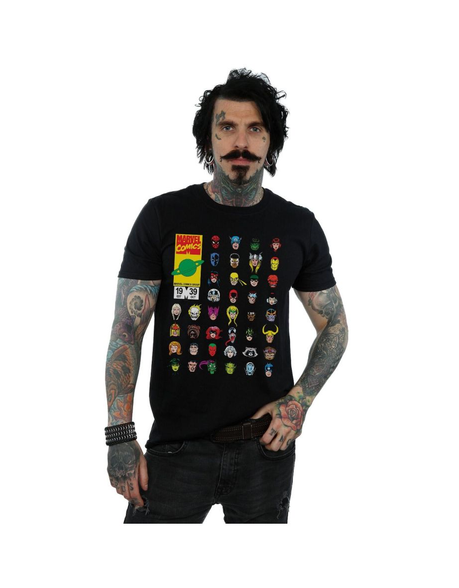 Marvel Mens Marvel Comics Heads Cover T-Shirt - Black