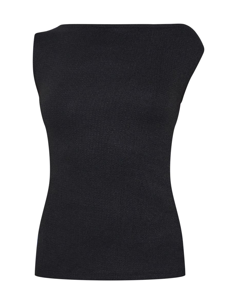 Black Textured Rib Bardot Long Top - 4