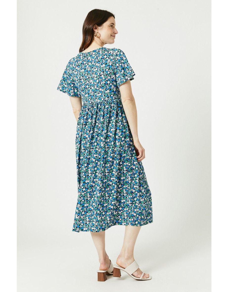 Ditsy Button Front Midi Dress - black - 2