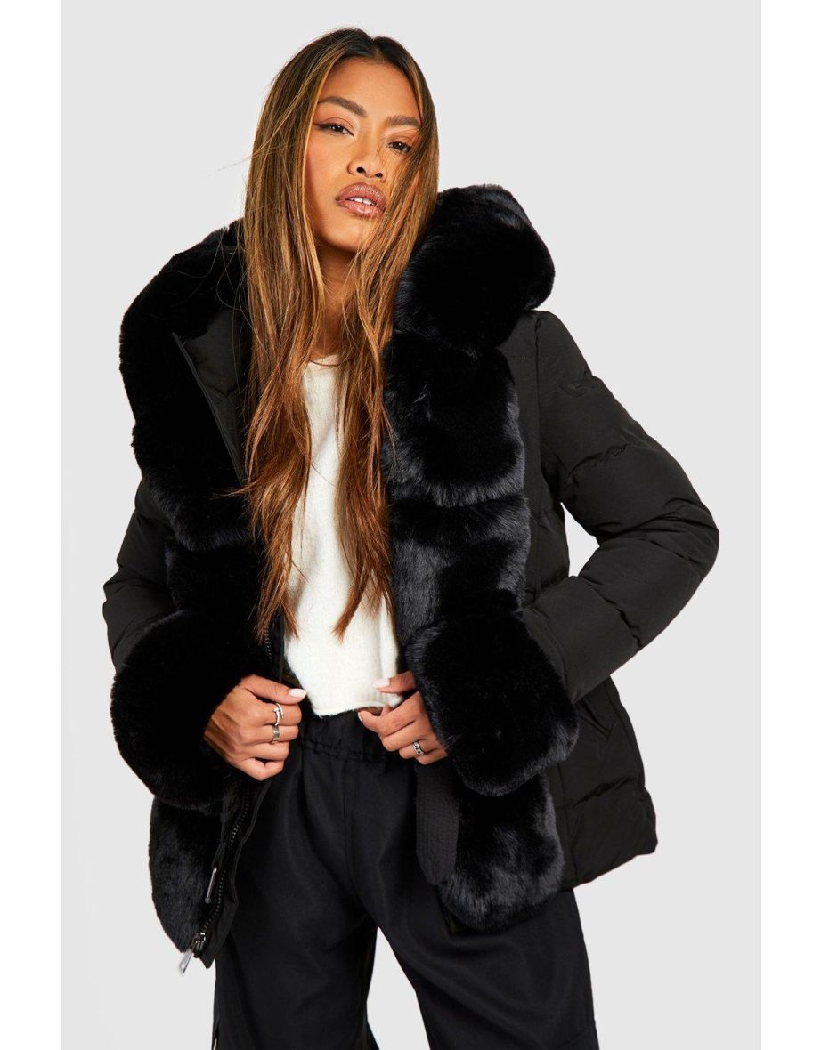 faux fur hooded panelled parka