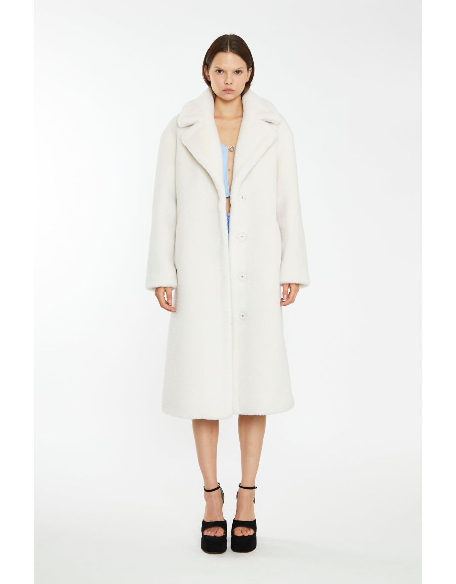 Shop Winter White Longline Faux Fur Coat Online in Bahrain VogaCloset