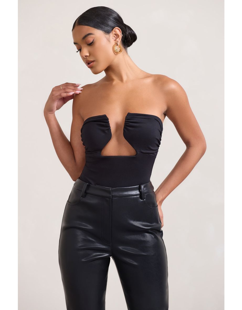 Splendid | Black Cut-Out Ruched Bodysuit - 4