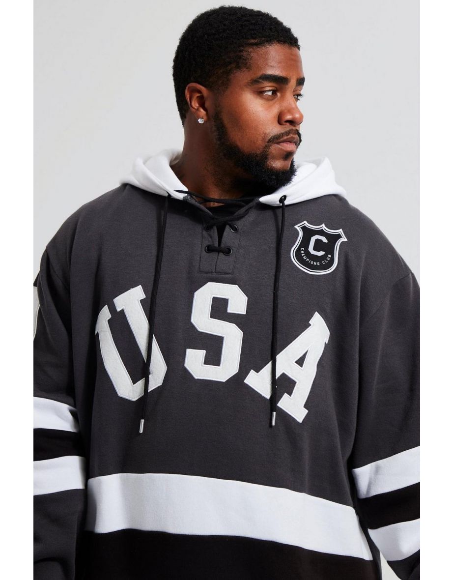 Plus Loose Fit Varsity Hockey Hoodie - dark grey - 2