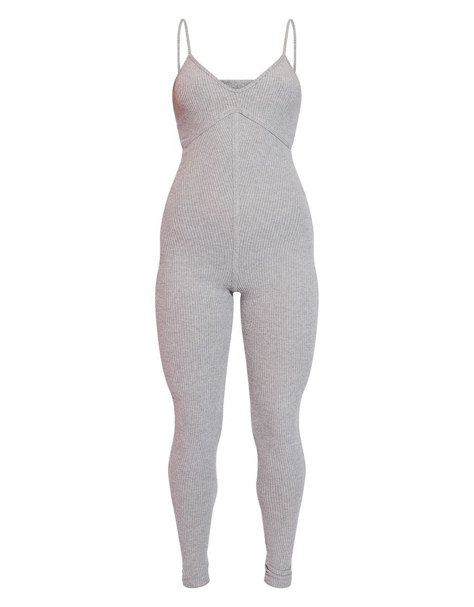 Grey Brushed Rib Strappy Jumpsuit - 4