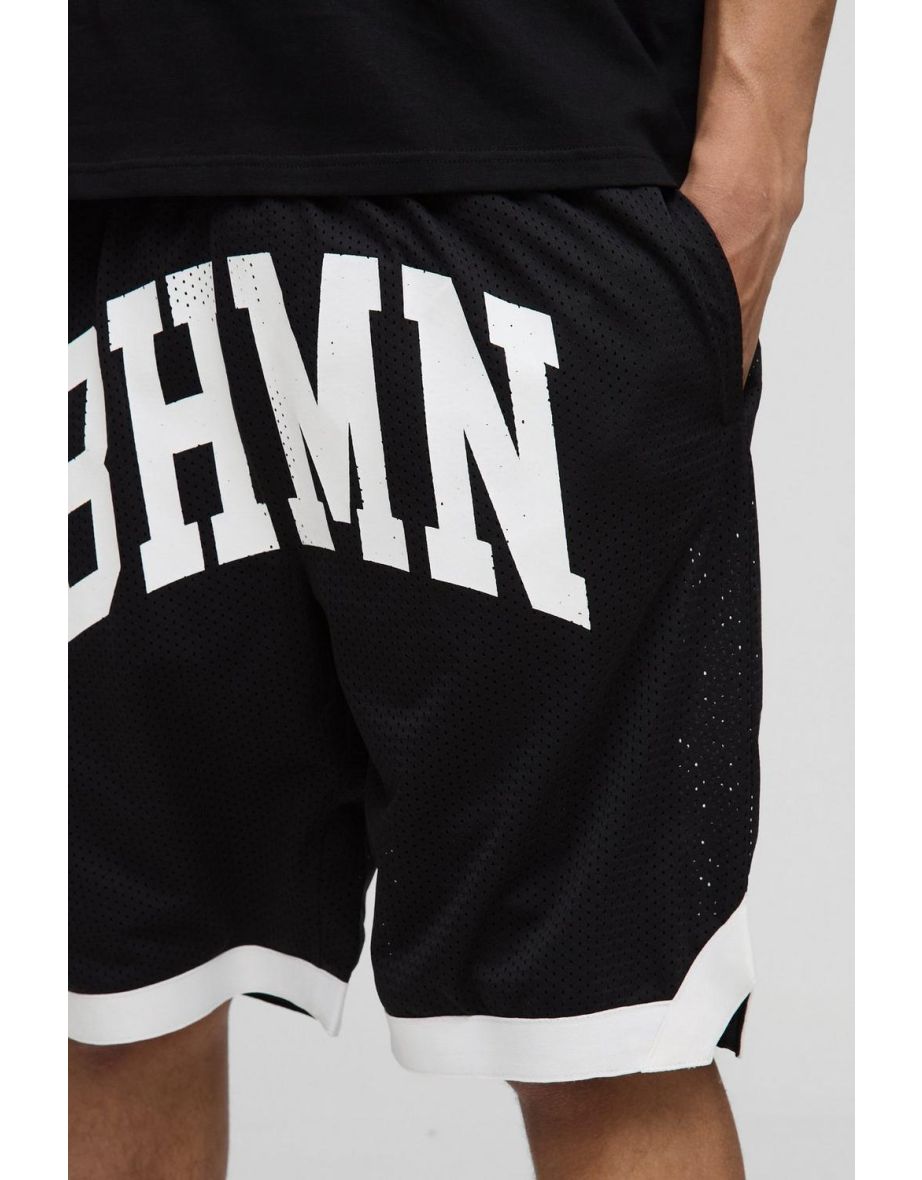 BHMN Mid Length Mesh Basketball Shorts - black - 2