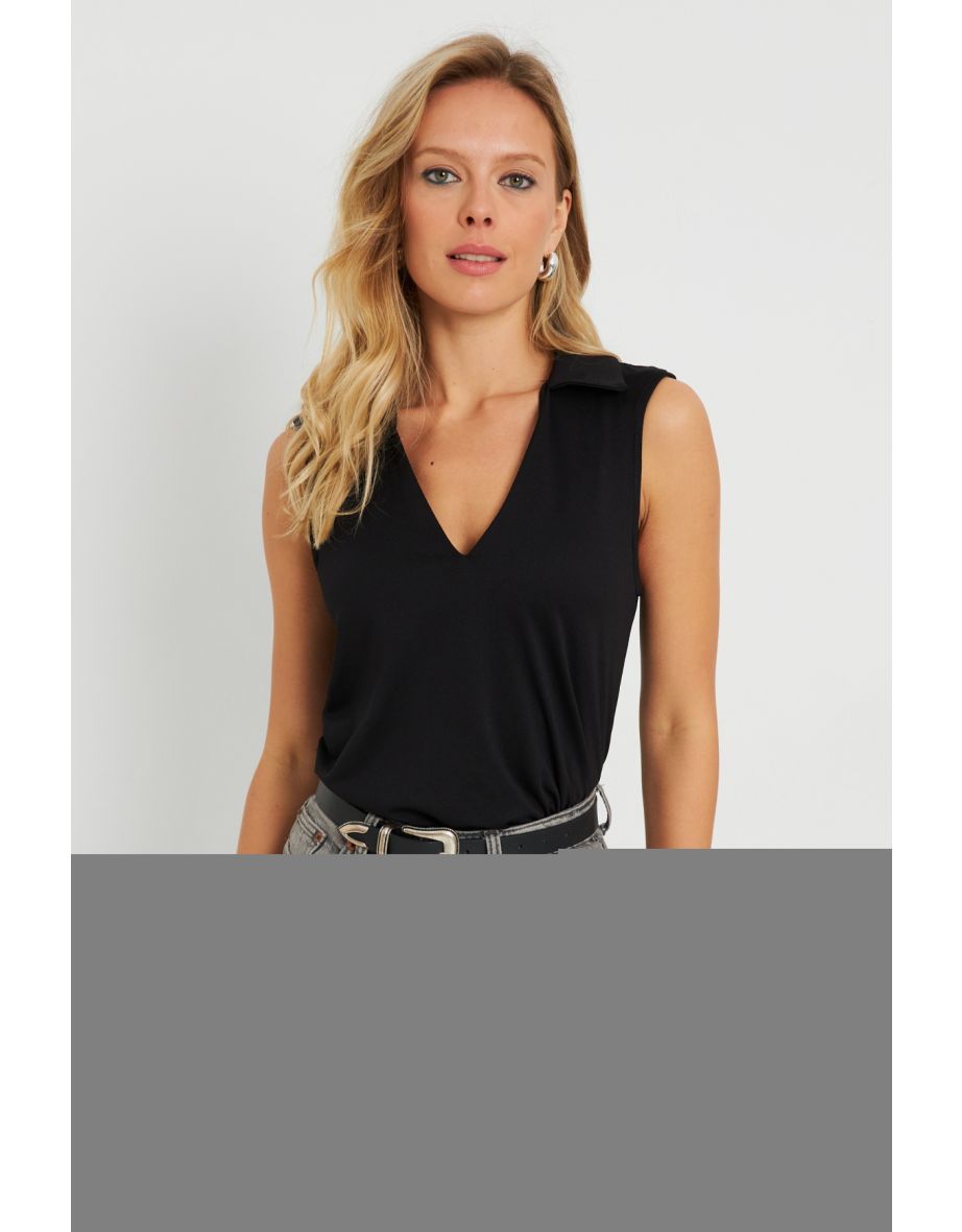 Women's Polo Neck Blouse Black - 4