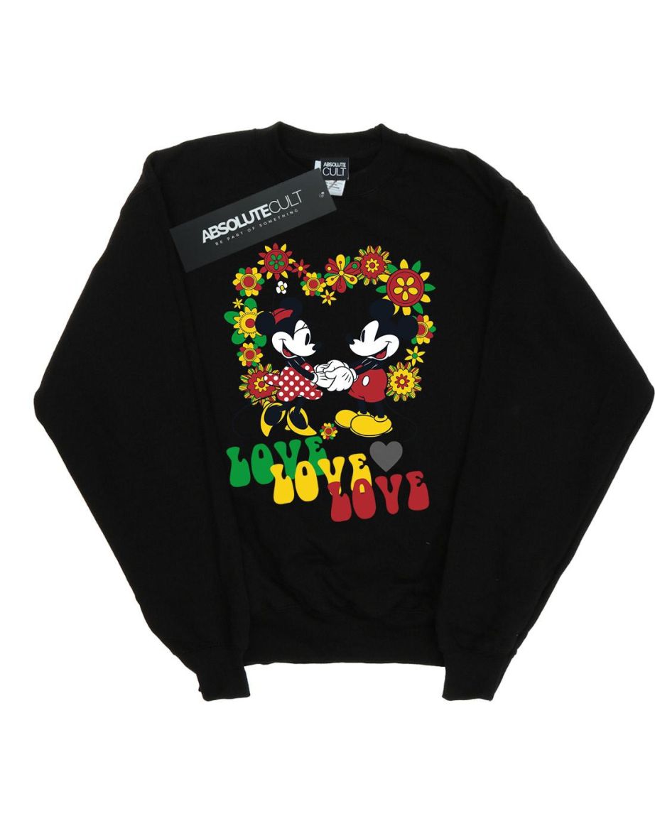 Disney Girls Mickey And Minnie Mouse Hippie Love Sweatshirt - Black
