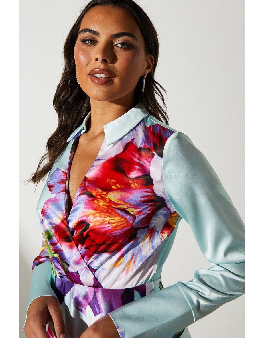 Placement Print Wrap Front Gown dress - 3