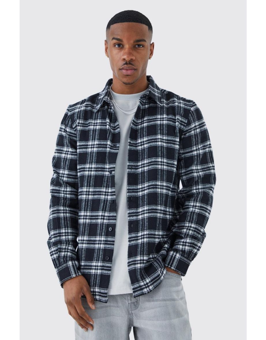Long Sleeve Grid Check Shirt - black