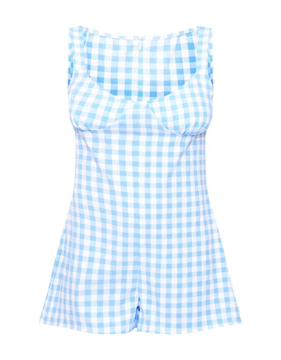 Blue Gingham Woven Strappy Playsuit - 4