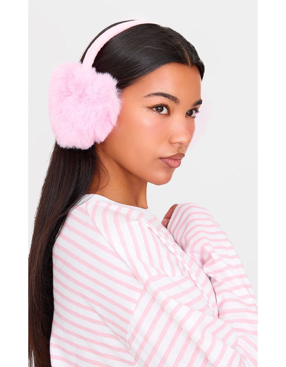 Pink Faux Fur Heart Ear Muffs