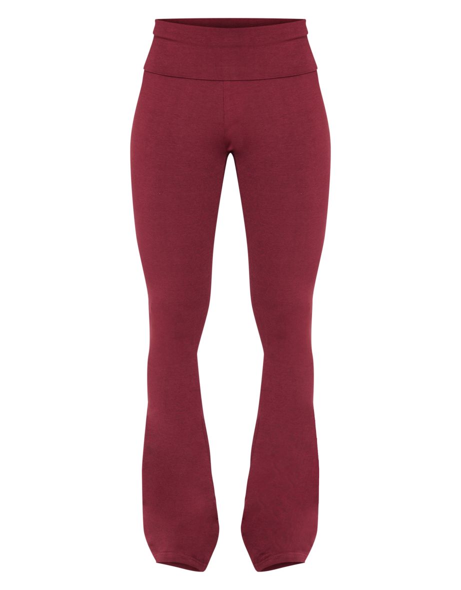 Burgundy Foldover Flared Leggings - 4