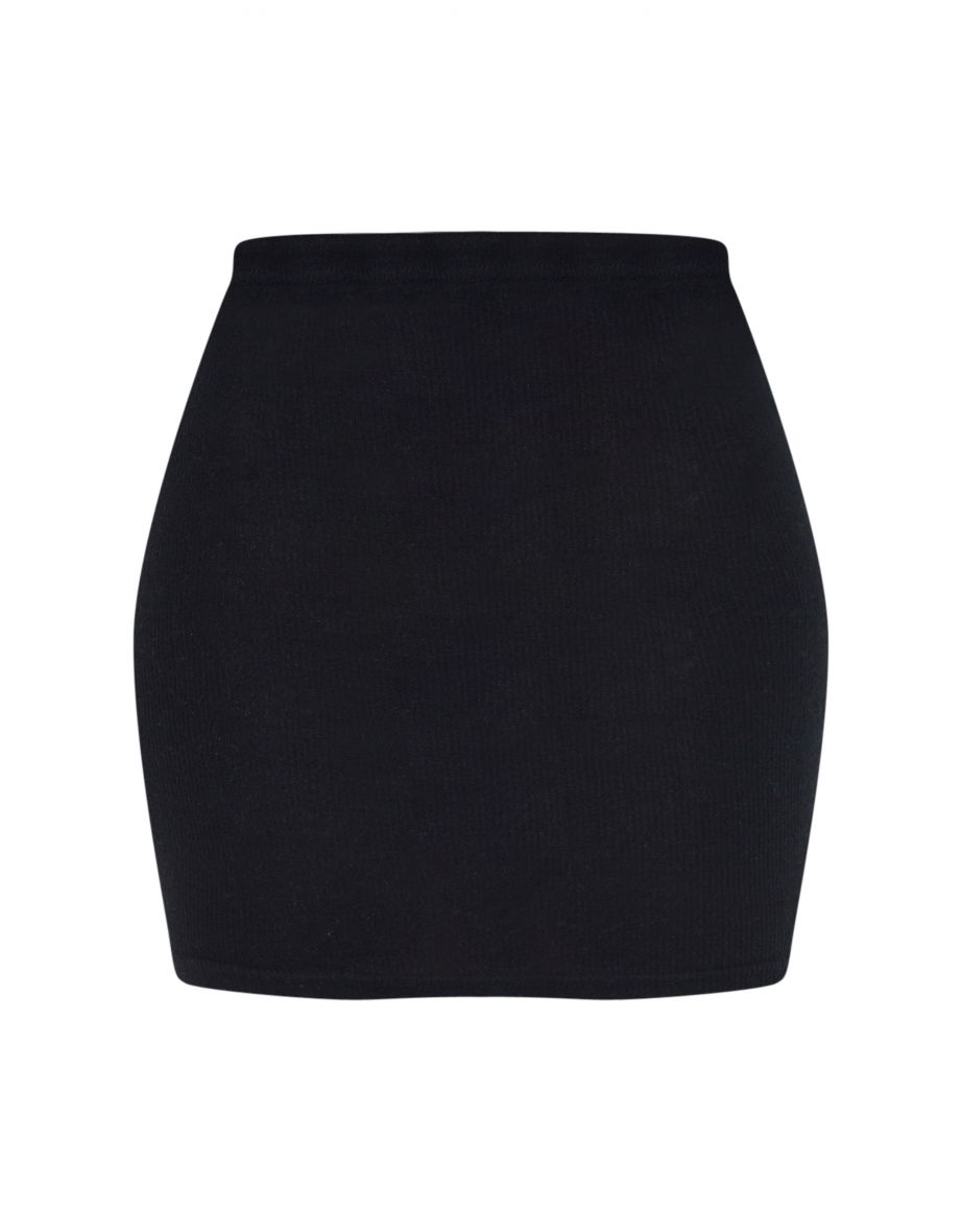 Black Soft Brushed Rib Mini Skirt - 5