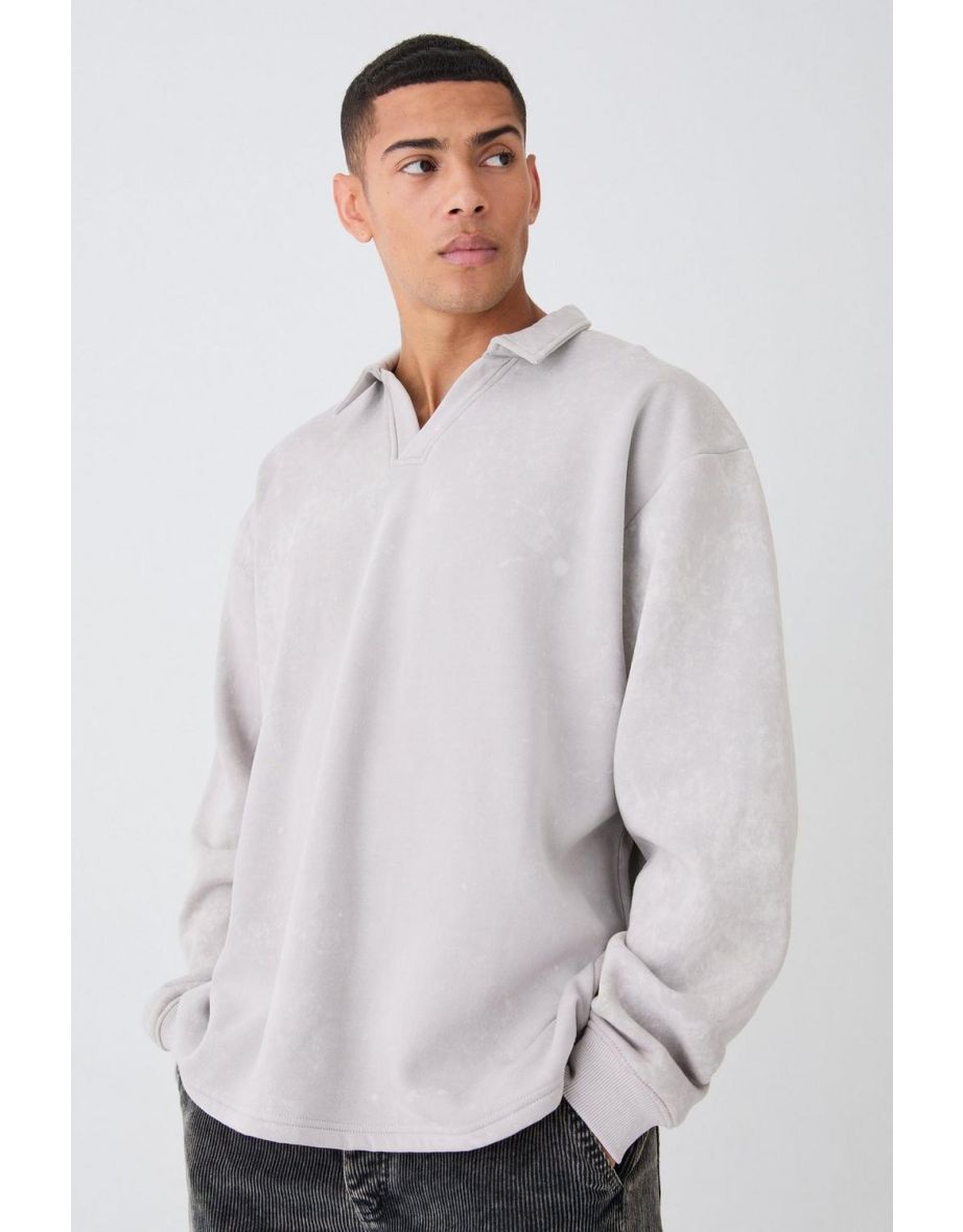 Shop Oversized Washed Revere Rugby Sweatshirt Polo stone Online in Oman VogaCloset