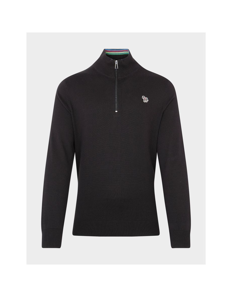 Men's Paul Smith Zebra Logo Half-Zip Knitted Sweatshirt in Black