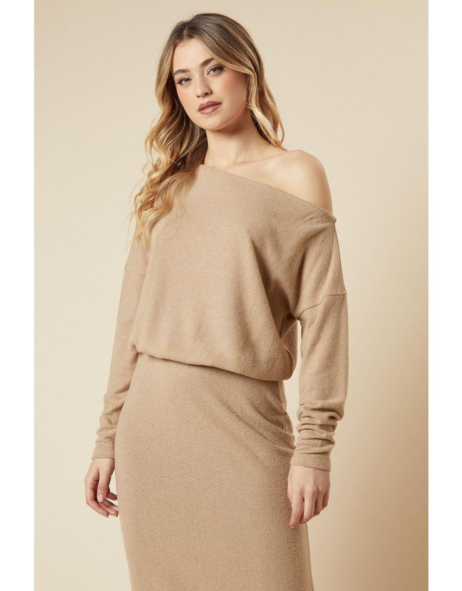 Brushed Slash Neck Midi Dress - 3