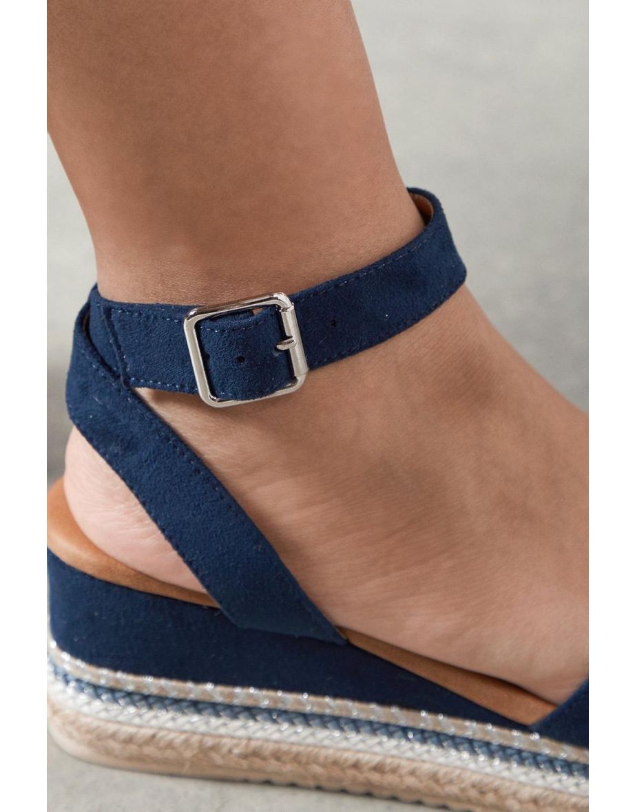Good For The Sole: Wide Fit Katherine Faux Suede Embellished  Medium Wedge Sandals - 3